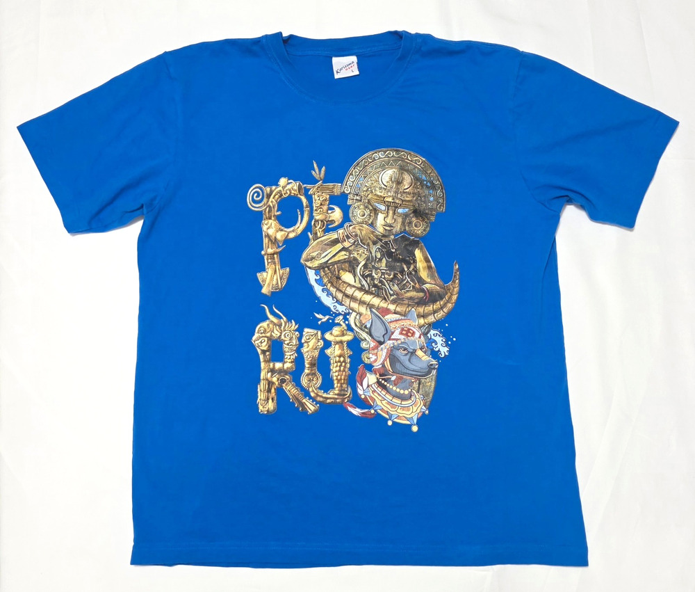 Karissma Wear Peru Graphic T-Shirt Blue Size L 100% Cotton Peru Souvenir